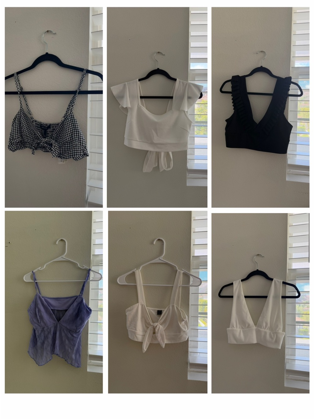 Bundle of 6 - Women’s Mixed Crop Top- White, Black, Lavender, Gingham
